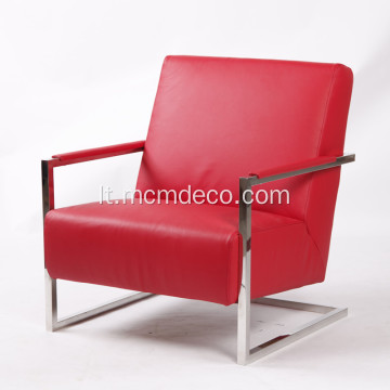 Elegantiškas šiuolaikiškas odinis fotelis iš nerūdijančio plieno rėmo